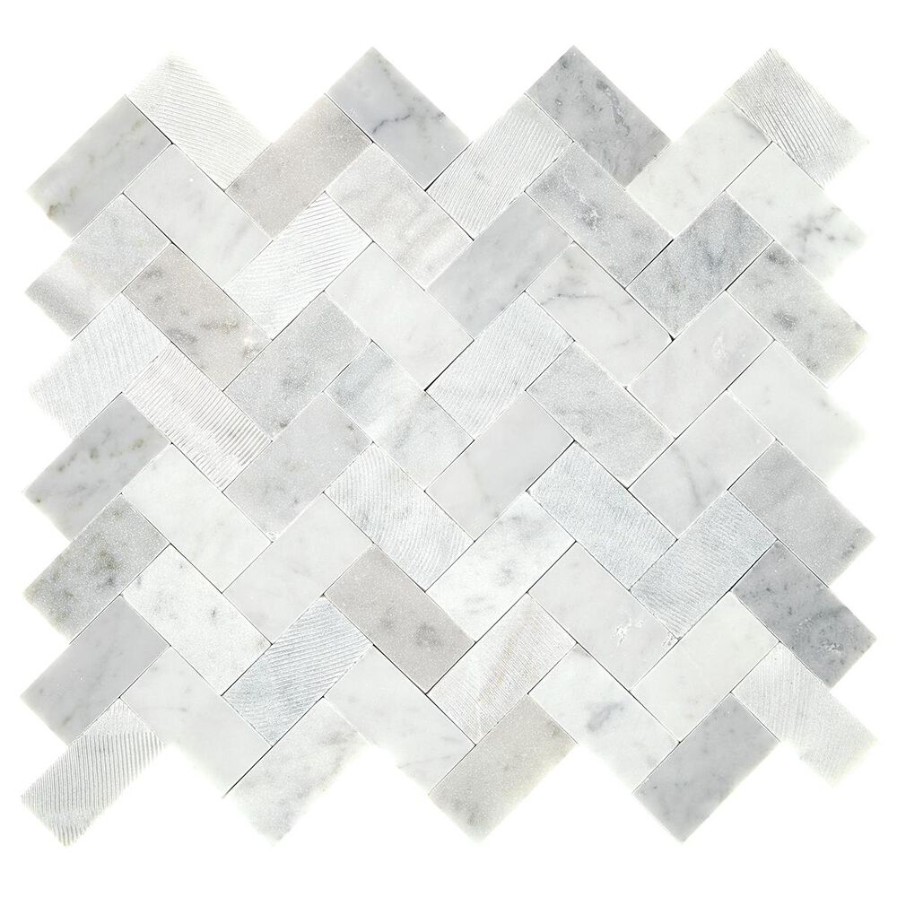 Dal-Tile Minute Mosaix Carrara White 10"x11" Herringbone Mosiac Sheet, , large