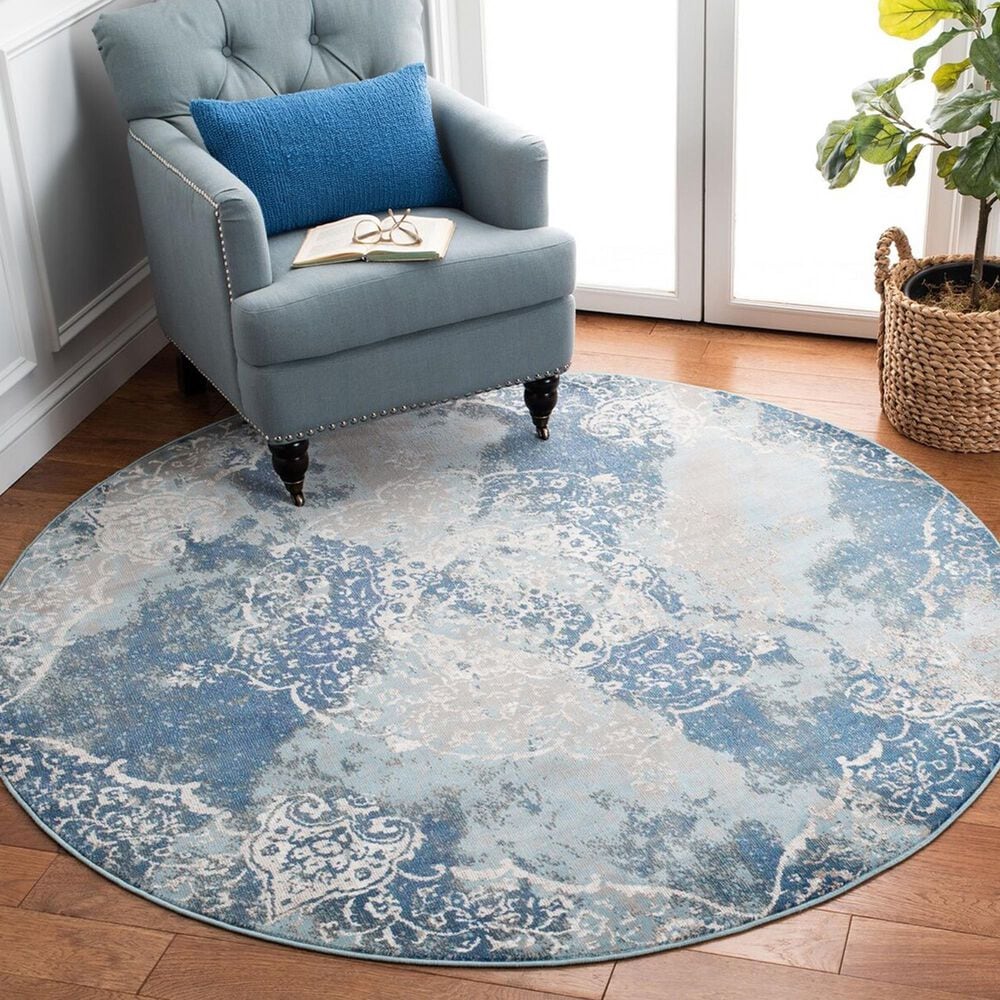 Safavieh Aria 6&#39;6&quot; Round Light Blue and Ivory Area Rug, , large