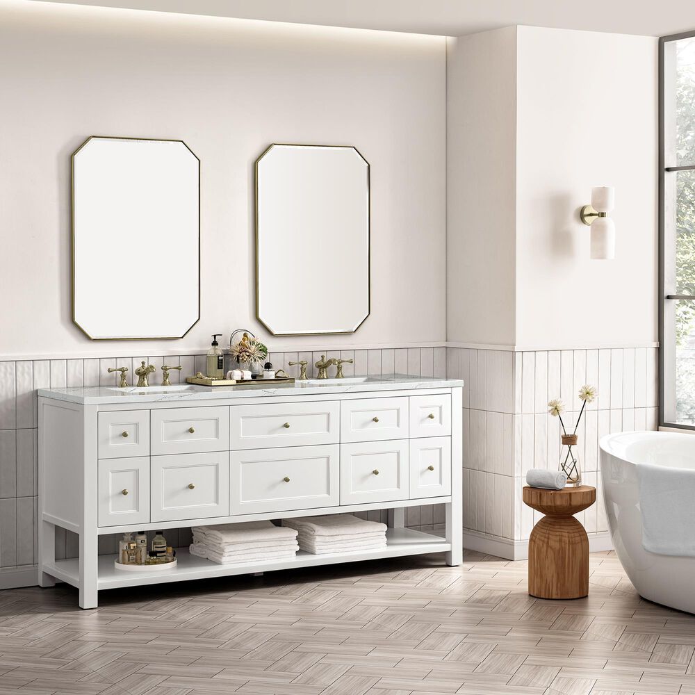 James Martin Vanities Breckenridge 72&quot; Double Bathroom Vanity in Bright White with 3 cm Ethereal Noctis Quartz Top and Rectangular Sinks, , large