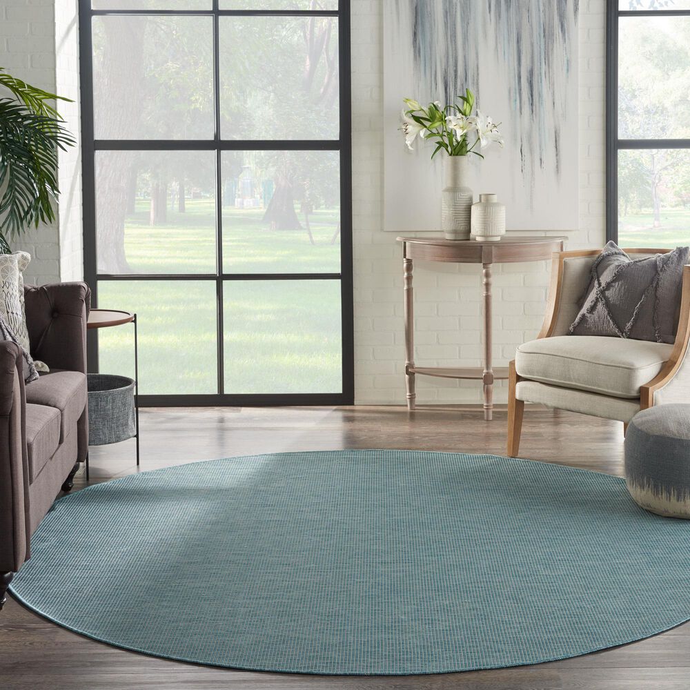 Nourison Positano 8&#39; Round Aqua Indoor/Outdoor Area Rug, , large