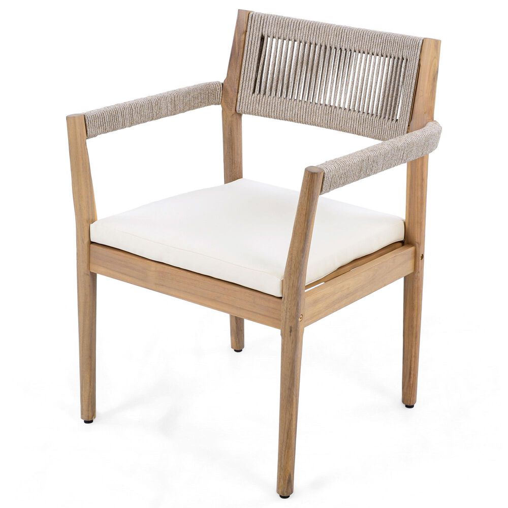 Hearth and Haven 5-Piece Outdoor Dining Set with Cream Cushion in Light Teak, , large