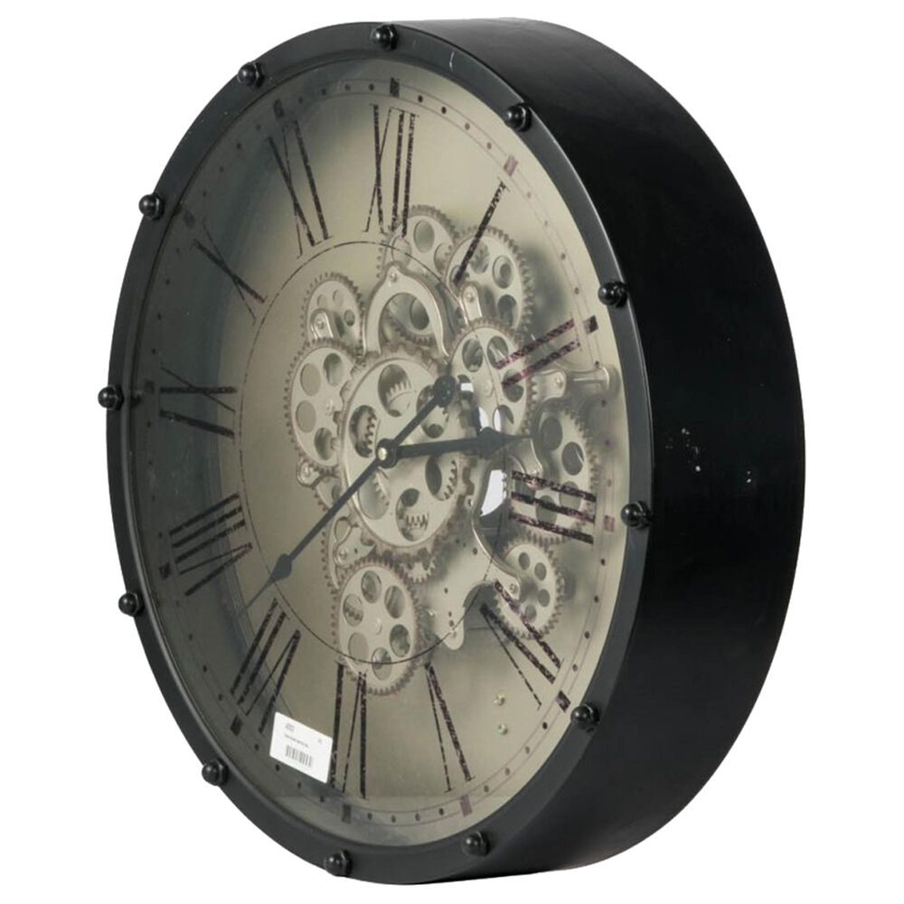 A&amp;B Home Roman Numeral Gear Wall Clock in Black, , large