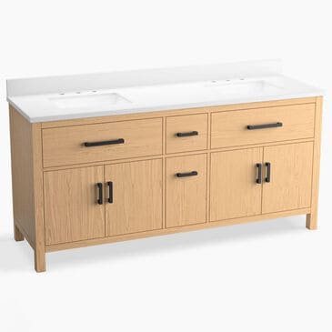 Kohler Kresla 72" Double Bathroom Vanity in Light Oak with 3 cm White Quartz Top and Rectangular Sinks, , large
