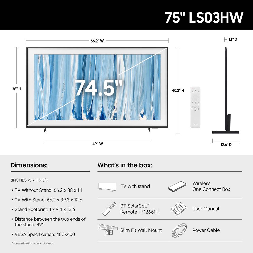 Samsung 75" Class The Frame Pro Neo QLED 4K Vision AI in Black - Smart TV, , large