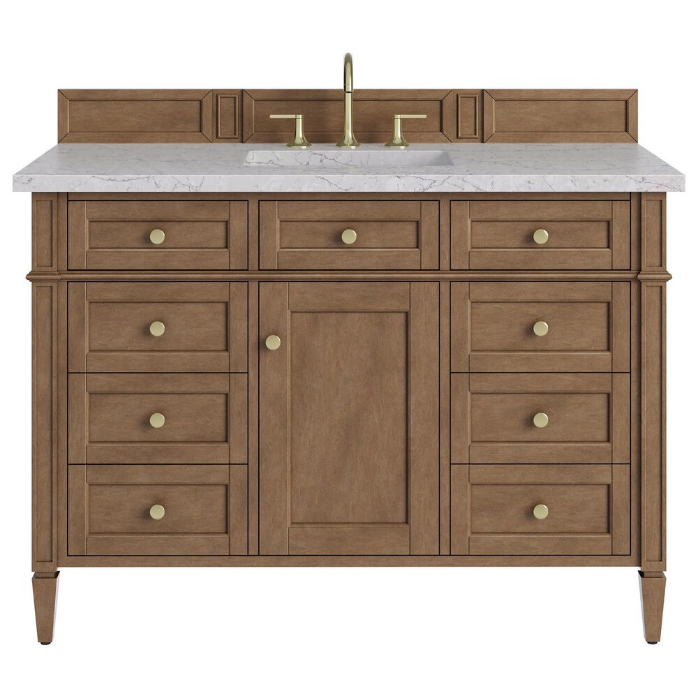 James Martin Brittany 48" Single Bathroom Vanity in Pecan with 3 cm Eternal Jasmine Pearl Silestone Top and Rectangular Sink, , large