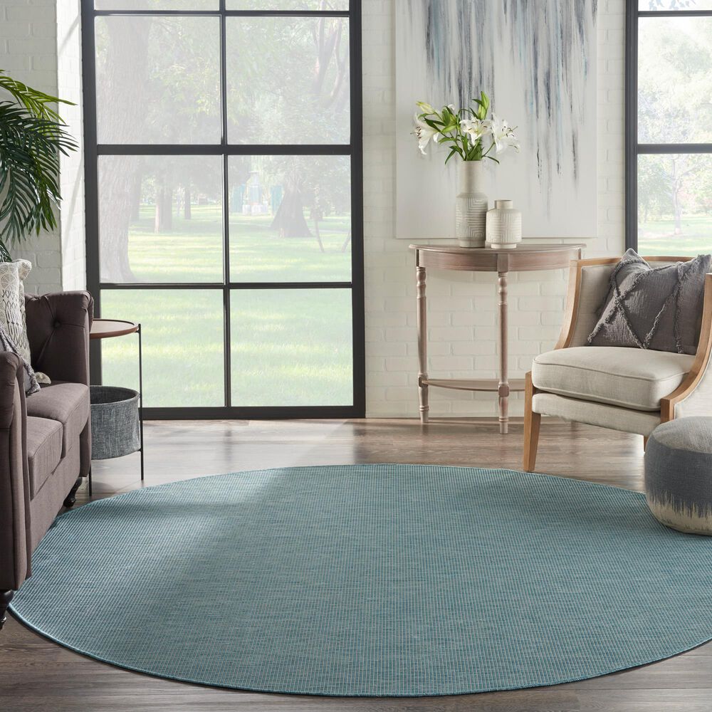 Nourison Positano 8&#39; Round Aqua Indoor/Outdoor Area Rug, , large