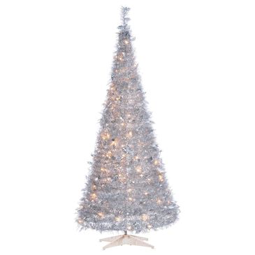 The Gerson Company 6" Pop-Up LED Silver Tinsel Tree with Holly Leaves in Silver, , large