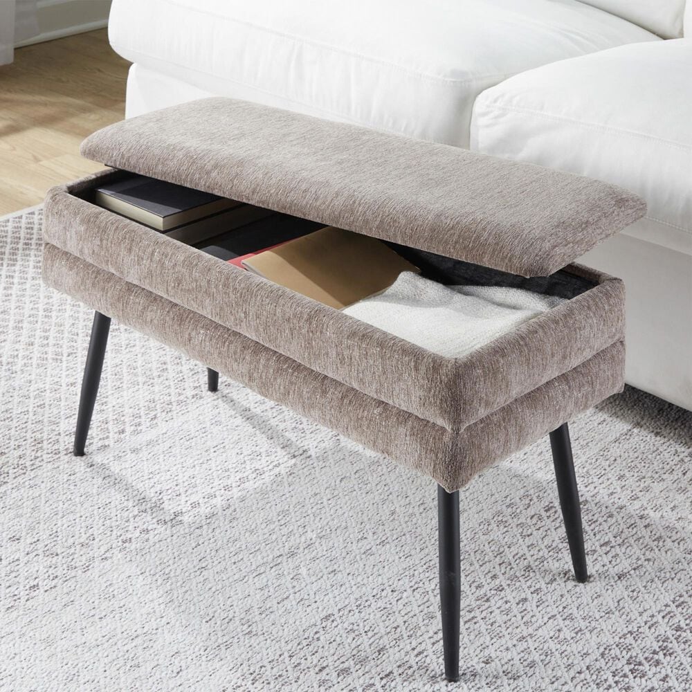 Lumisource Neapolitan Storage Bench with Brown Cushion in Black, , large