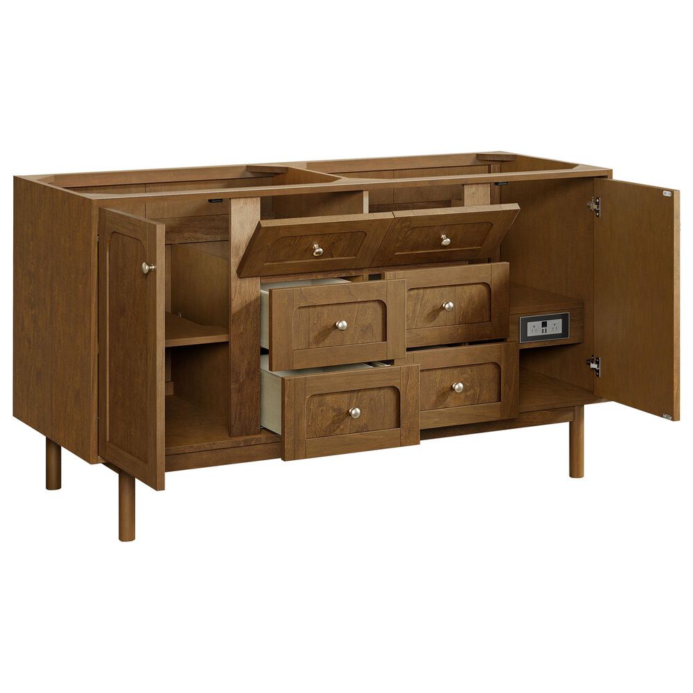 James Martin Laurent 60" Double Bathroom Vanity in Honey Oak with 3 cm Ethereal Noctis Silestone Top and Rectangular Sinks, , large
