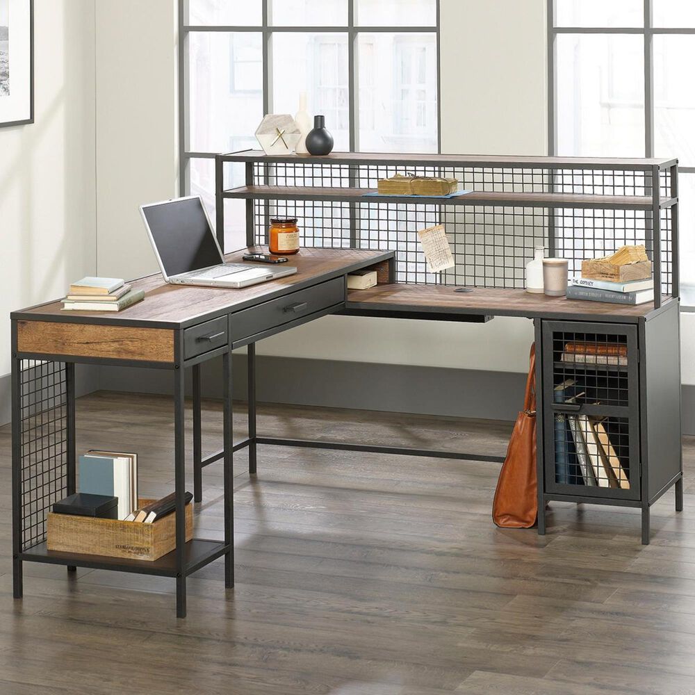 Sauder Boulevard Cafe L-Shaped Desk in Vintage Oak and Black, , large