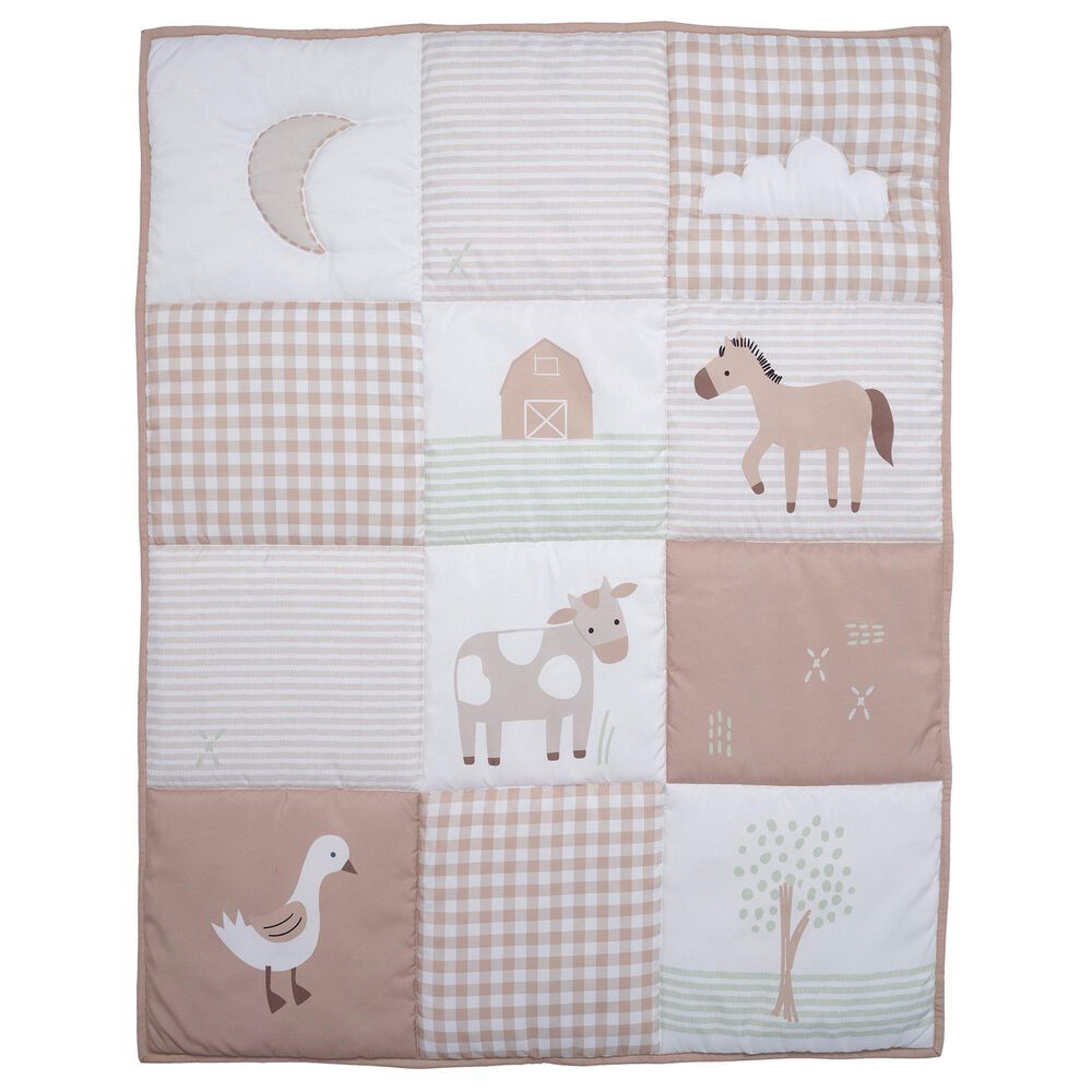 Lambs &amp; Ivy Farmyard 3-Piece Crib Bedding Set in Taupe, White and Sage Green, , large