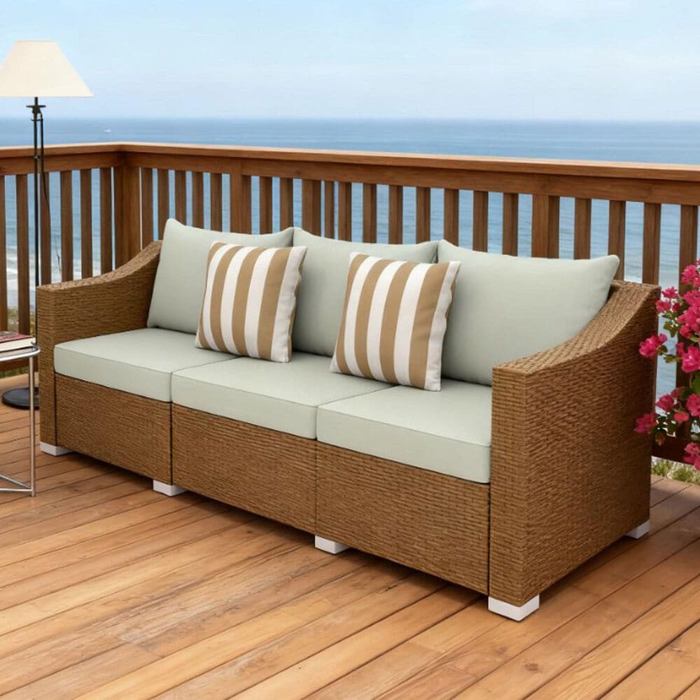 Hearth and Haven Outdoor Sofa with Cushions and Natural Wicker in Light Gray, , large