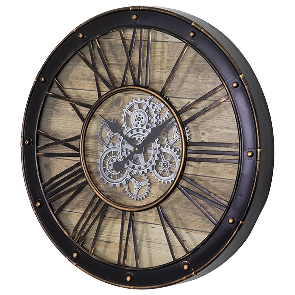 Yosemite Home Decor Venetian Woodgrain Gear Clock in Brown and Bronze, , large