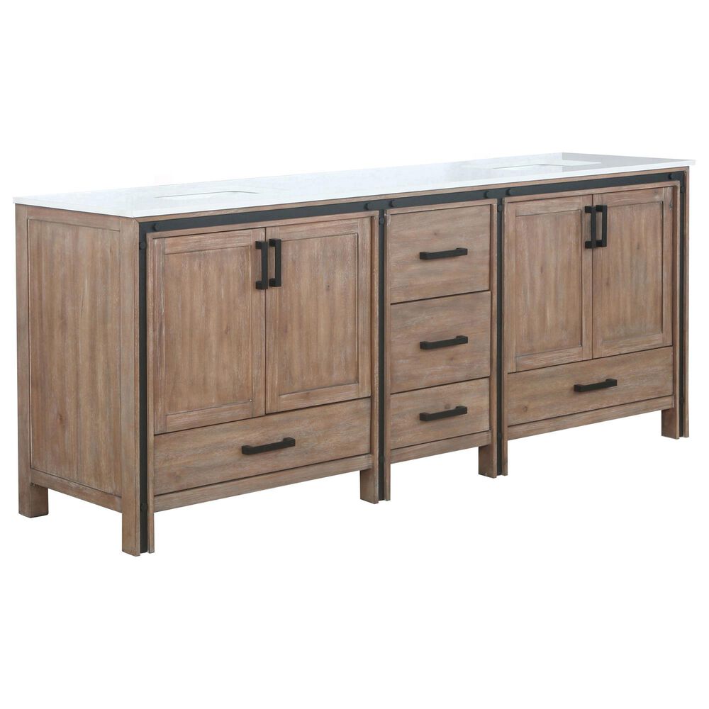 Lexora Home Ziva 84" Double Bathroom Vanity in Rustic Barnwood with White Cultured Marble Top and Rectangle Sinks, , large