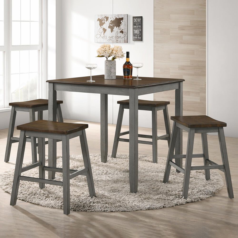Furniture of America Jamal 5-Piece Counter Height Dining Set in Oak/Light Gray, , large