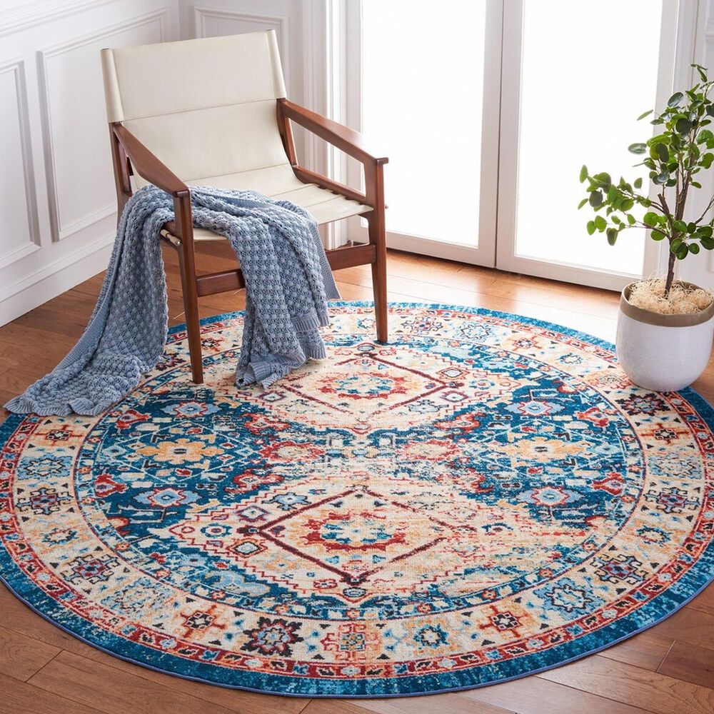 Safavieh Riviera 6&#39;7&quot; Round Blue and Gold Area Rug, , large