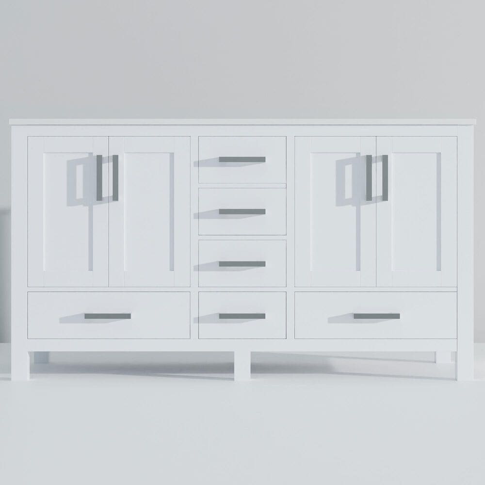 Lexora Home Jacques 60&quot; Double Bathroom Vanity in White with 2 cm White Cultured Marble Top and Rectangular Sinks, , large