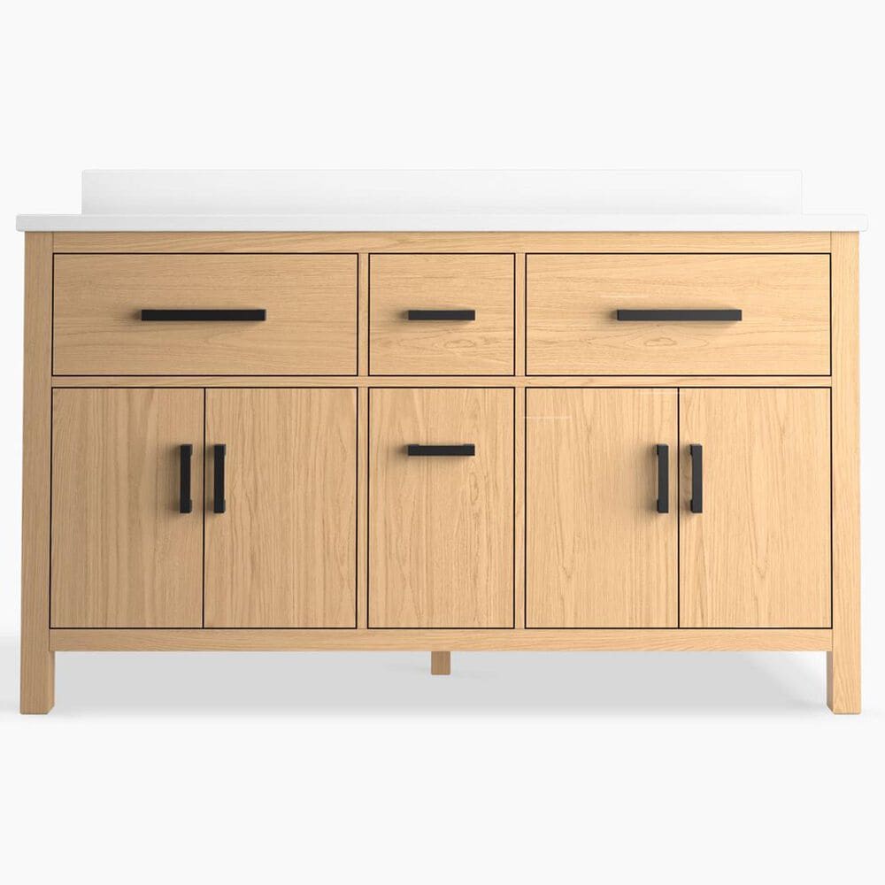 Kohler Kresla 60" Double Bathroom Vanity in Light Oak with 3 cm White Quartz Top and Rectangular Sinks, , large