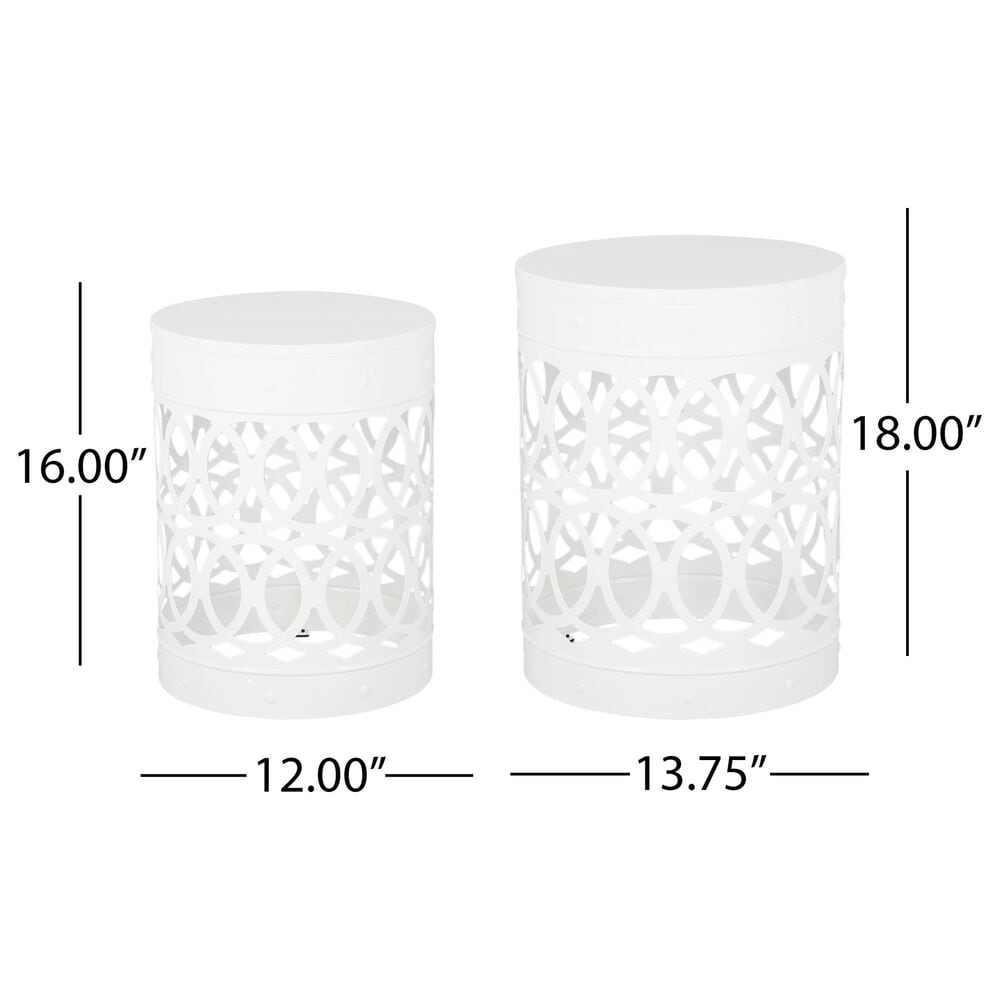 Hearth and Haven Cylindrical-Shaped Iron Patio End Table in White &#40;Set of 2&#41;, , large