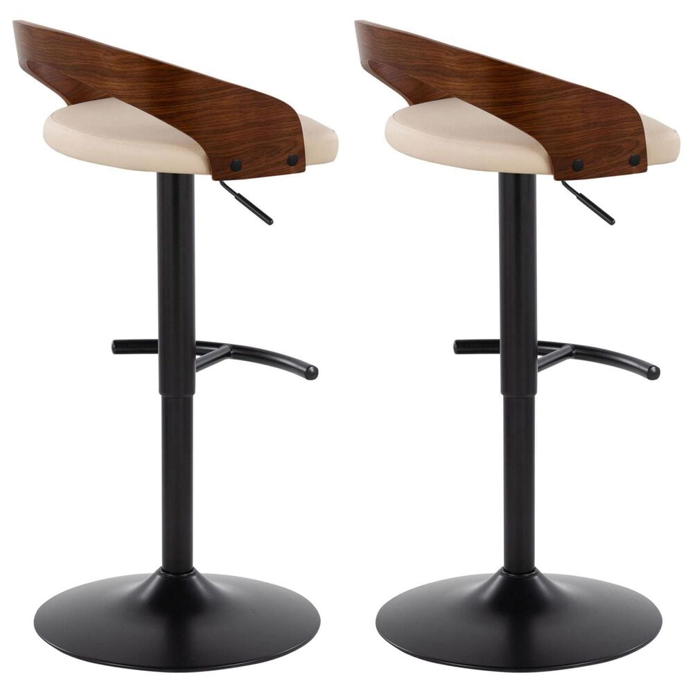 LumiSource Grotto Swivel Barstool with Cream Faux Leather Upholstery in Black and Walnut (Set of 2), , large