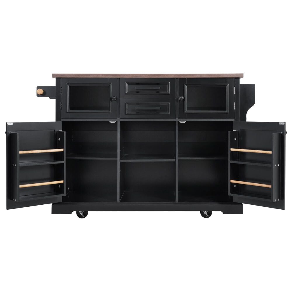 HOMLUX 54.9" Kitchen Island with Drop Leaf in Black and Brown, , large
