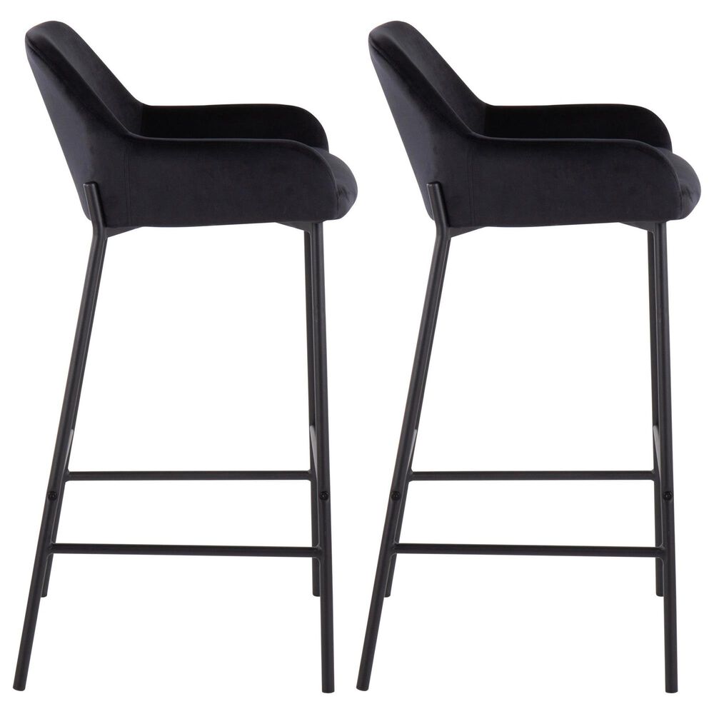 LumiSource Daniella Bar Stool with Black Velvet Upholstery in Black (Set of 2), , large