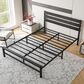 Hearth and Haven Queen Platform Bed Frame with Wood Headboard in Black, , large