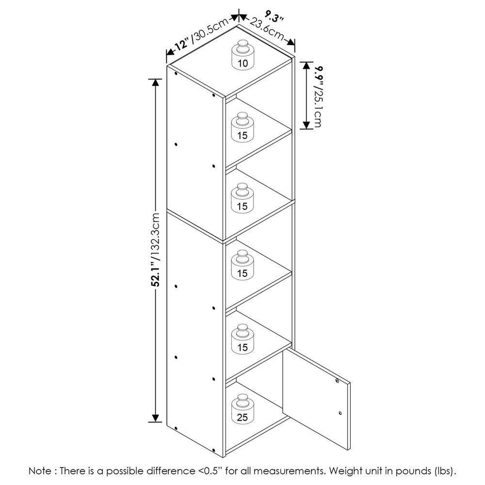 HOMLUX 5-Tier Shelf Bookcase with Door Storage Cabinet in White, , large