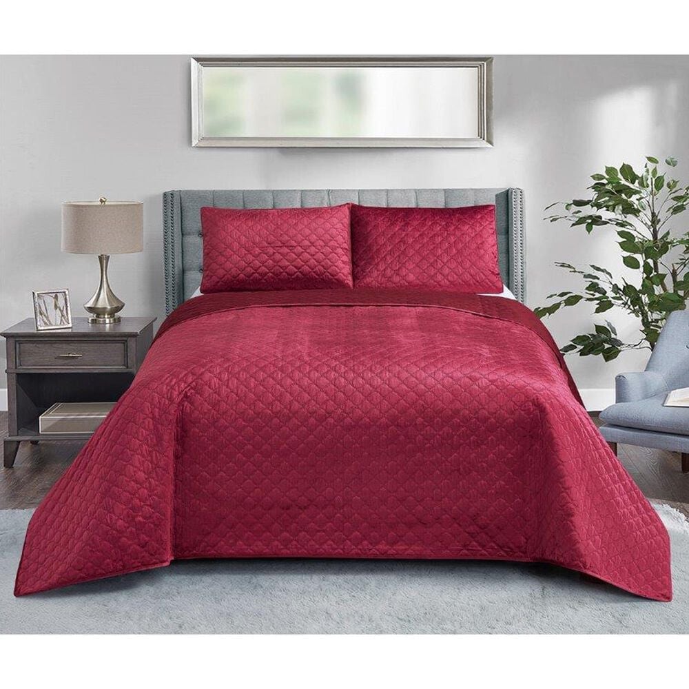 Duke Imports Virah Bella Micromink 3-Piece King Quilt Set in Moroccan Burgundy, , large