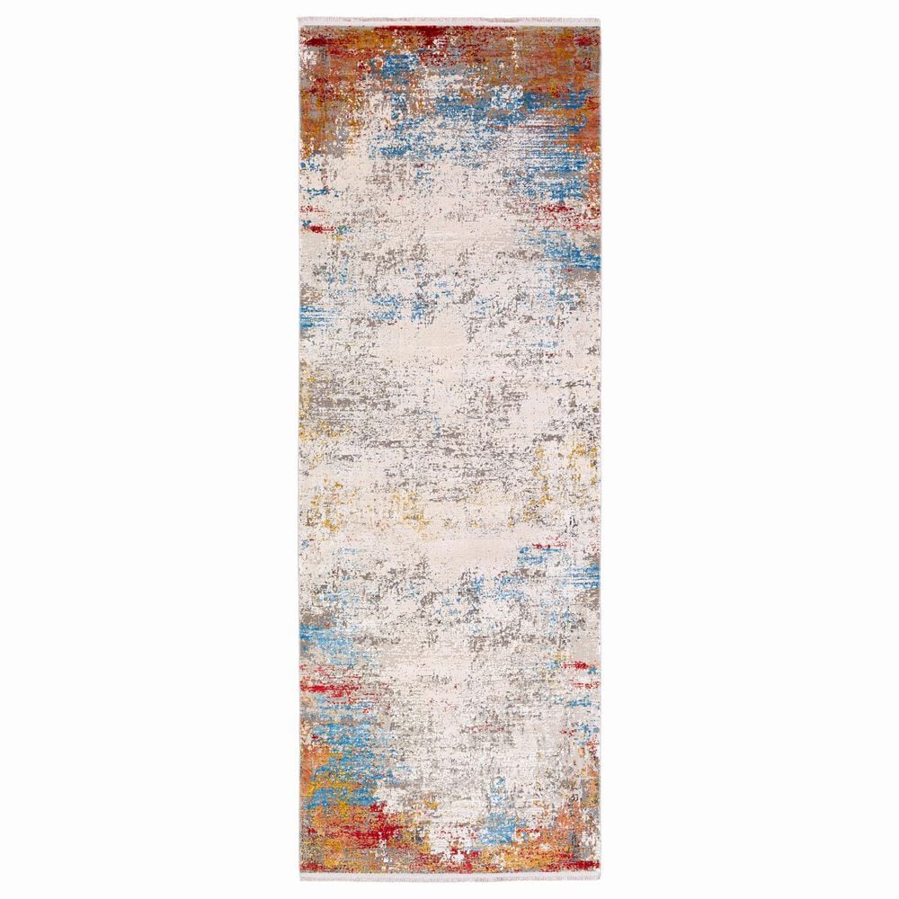 Surya Solar 3" x 8" Orange, Saffron, Red, Sky Blue, White, Gray and Charcoal Runner, , large
