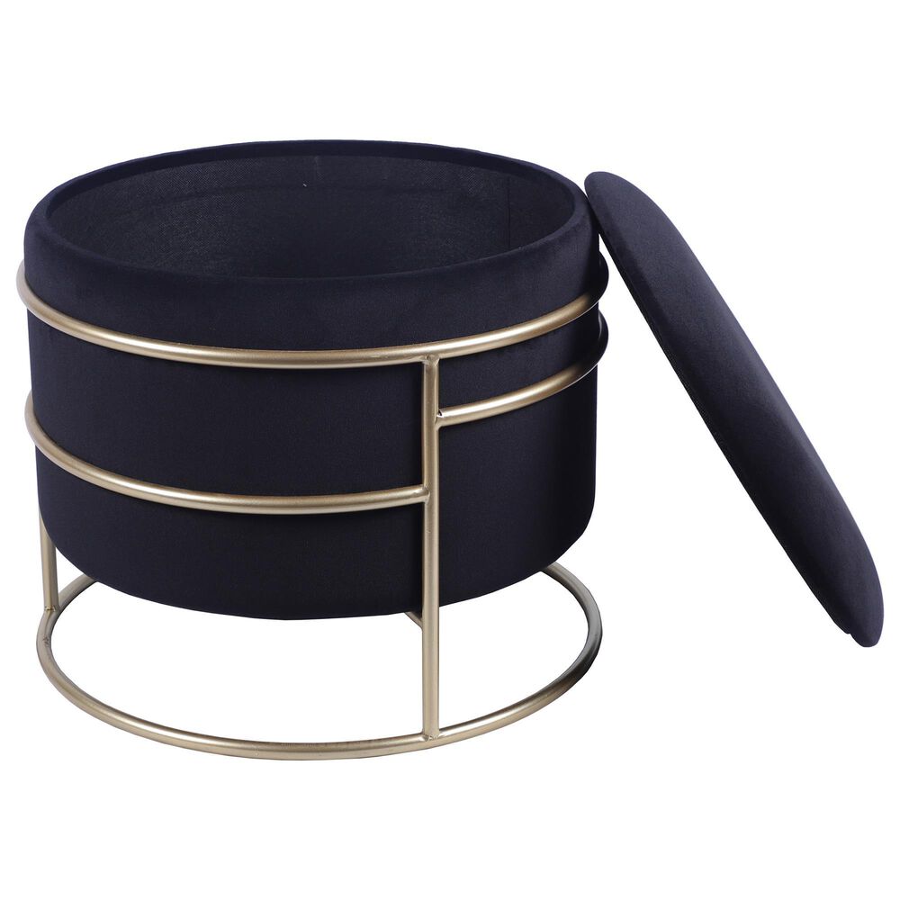Rta Products Elegant Storage Ottoman with Gold Frame in Black, , large