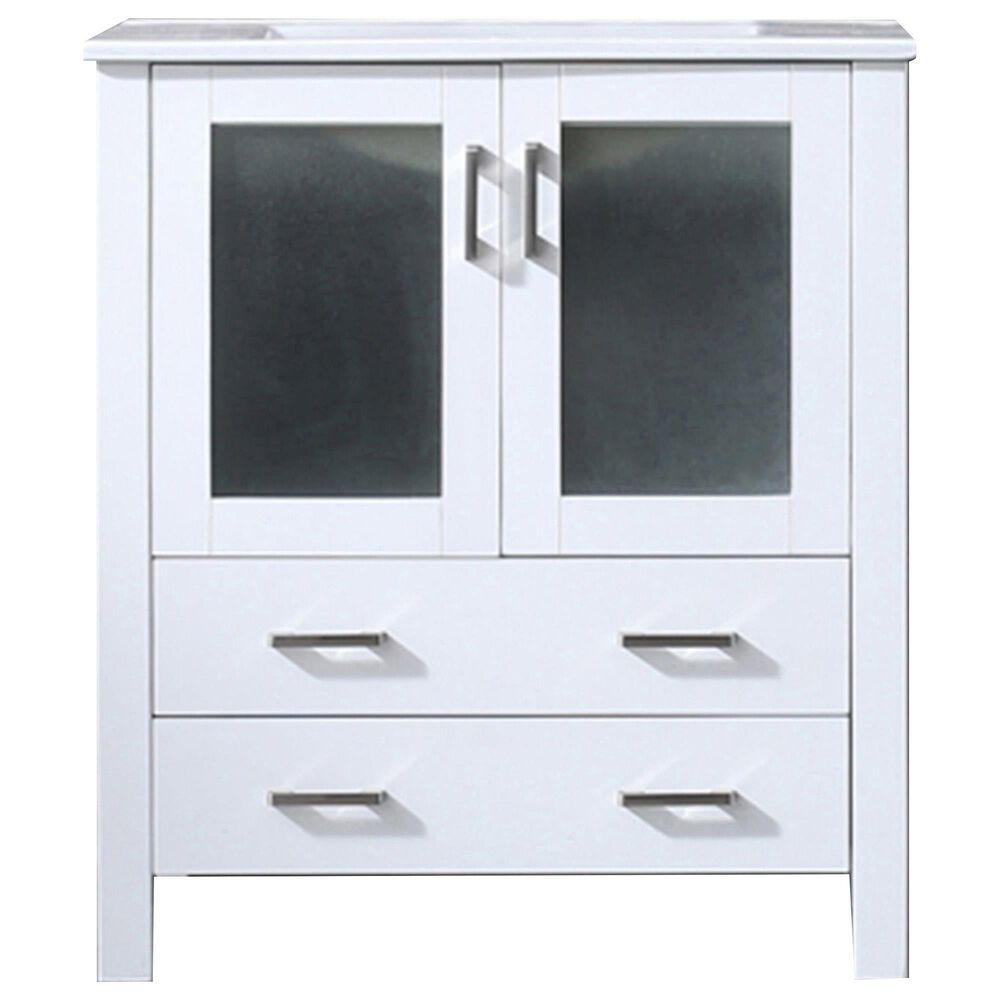 Lexora Home Volez 30" Single Bathroom Vanity in White with 2 cm White Ceramic Top and Rectangular Sink, , large