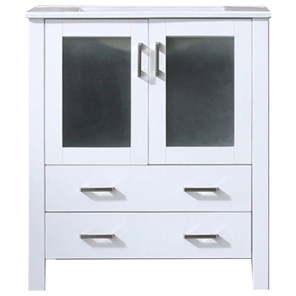 Lexora Home Volez 30" Single Bathroom Vanity in White with 2 cm White Ceramic Top and Rectangular Sink, , large