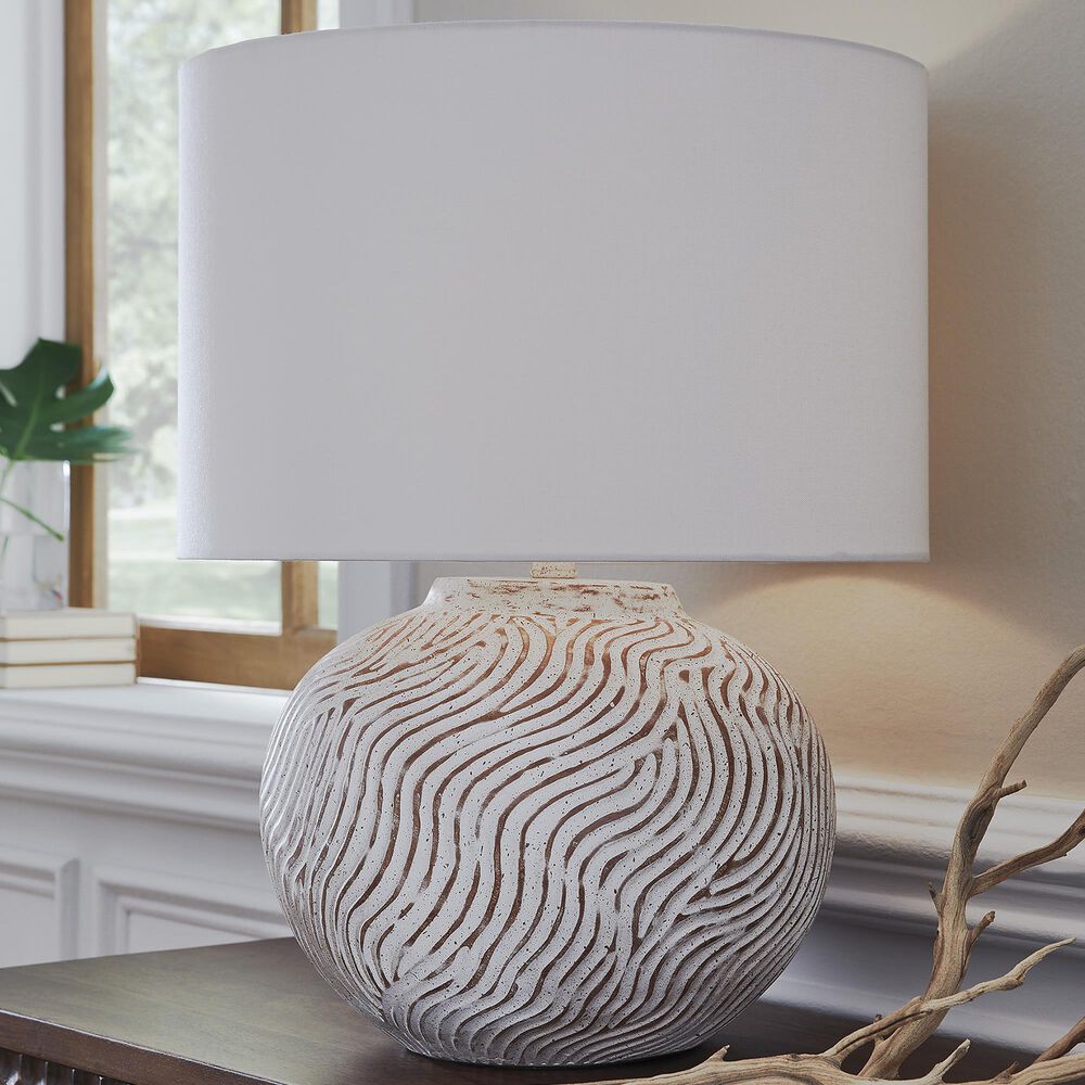 Ashley Vien Terracotta Table Lamp in Distressed White, , large