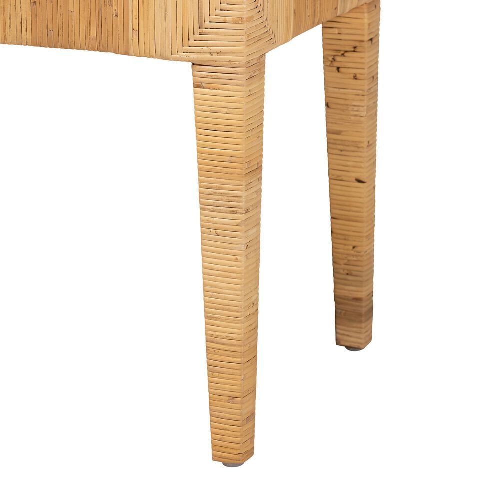 Baxton Studio Sofia Ottoman with Natural Brown Rattan in White, , large