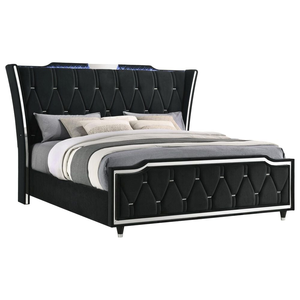Pacific Landing Lorient 4 Piece King Wingback Bedroom Set in Black Velvet, , large