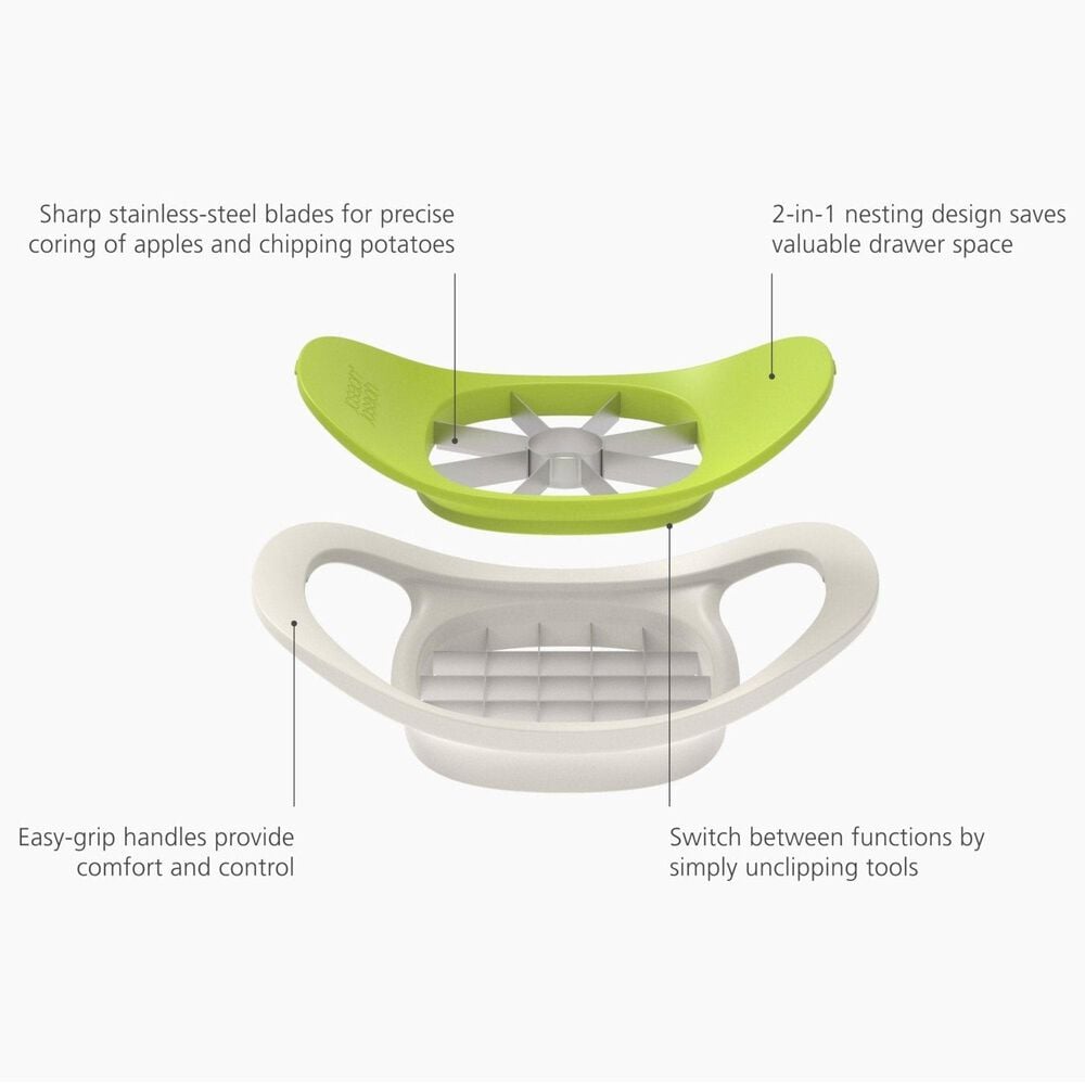 Joseph Joseph Nest Press 2-in-1 Apple Corer and Potato Cutter in White and Green, , large