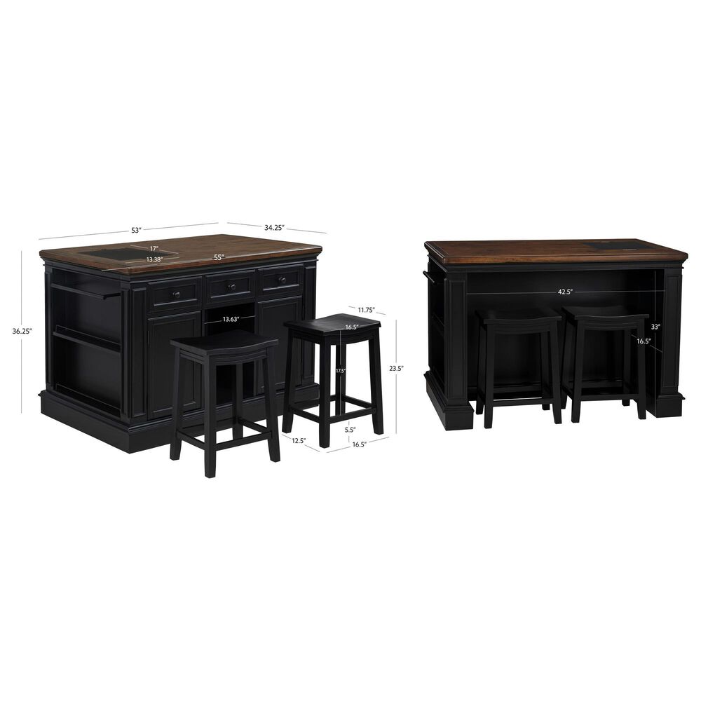 Linden Boulevard Traditional Style Stationary Kitchen Island with 2 Stools, , large