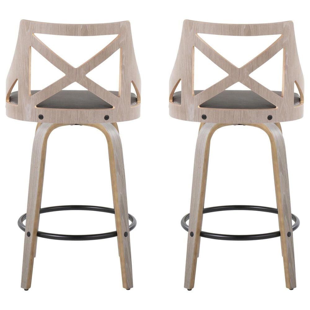 LumiSource Charlotte Swivel Counter Stool with Grey Faux Leather Upholstery in Light Grey and Black (Set of 2), , large