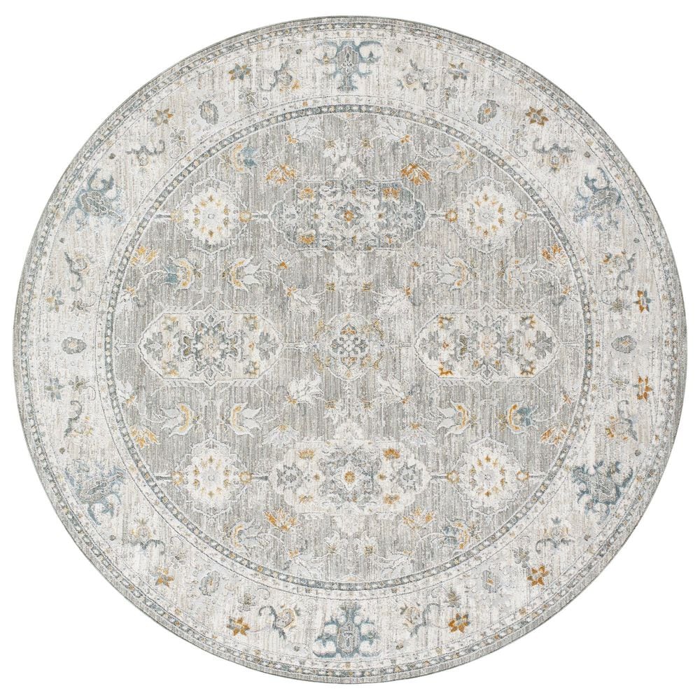 Surya Dresden Gray, White, Medium Gray, Mustard, Light Slate and Denim 5&#39;3&quot; Round Area Rug, , large