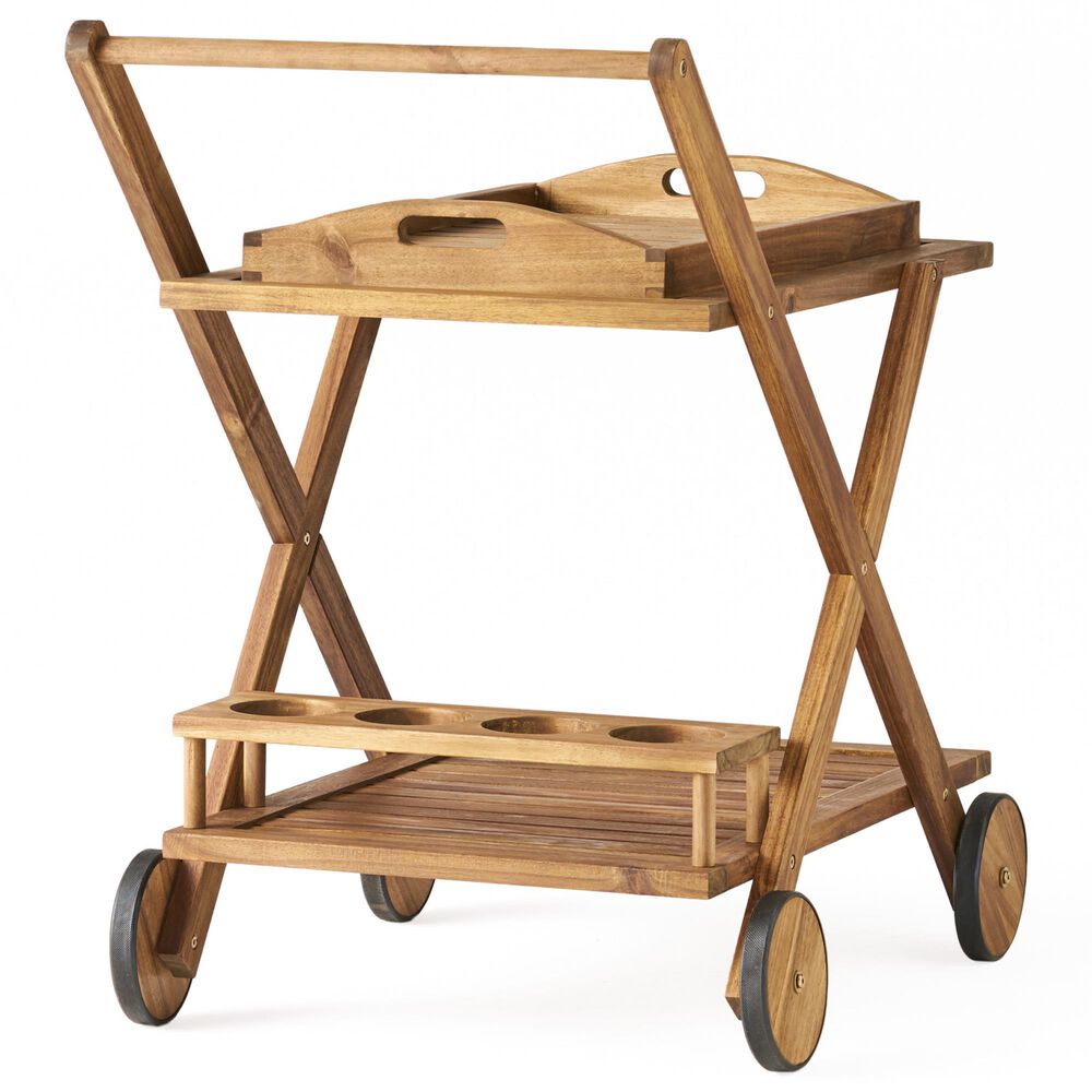 Hearth and Haven Riviera Bar Cart in Natural Stained with Glass Holders, , large
