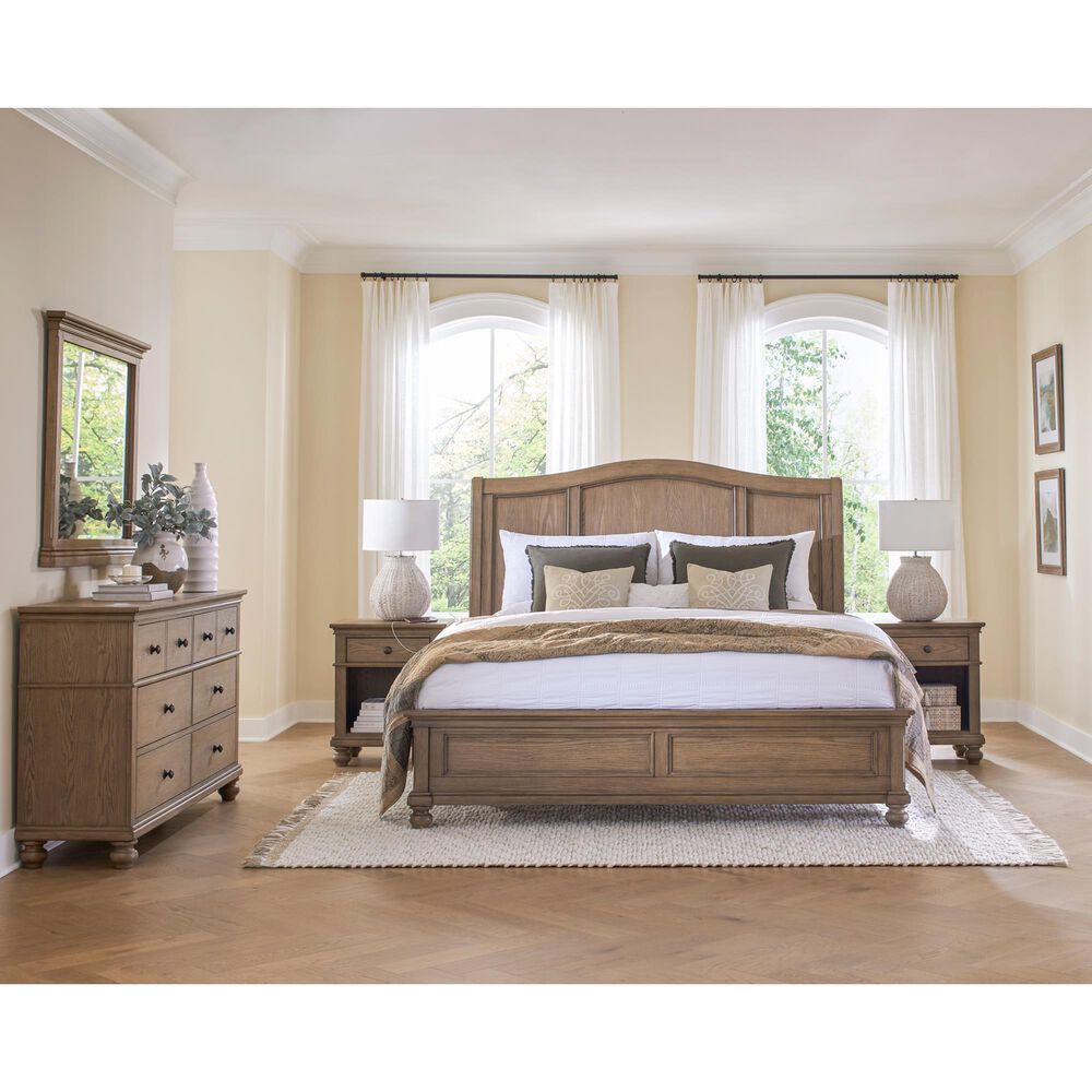 Riva Ridge Oxford California King Sleigh Bed in Tan with USB Ports, , large