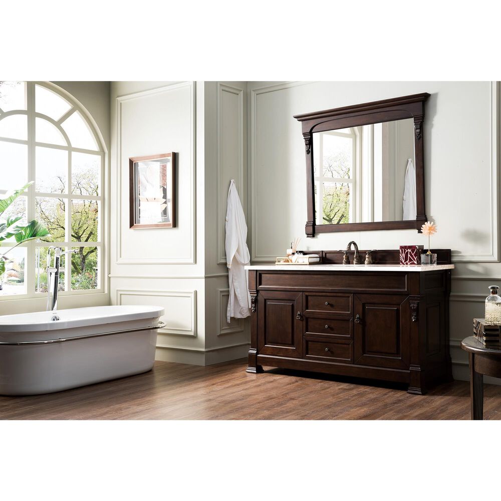 James Martin Vanities Brookfield 60&quot; Single Bathroom Vanity in Burnished Mahogany with 3 cm Carrara White Marble Top and Rectangle Sink, , large