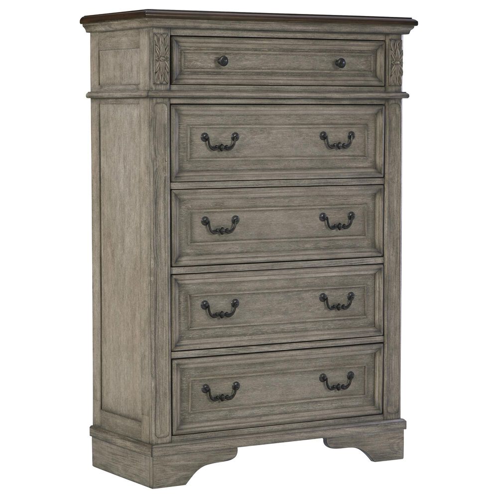 Ashley Lodenbay 5 Drawer Chest in Antiqued Gray and Walnut Brown, , large