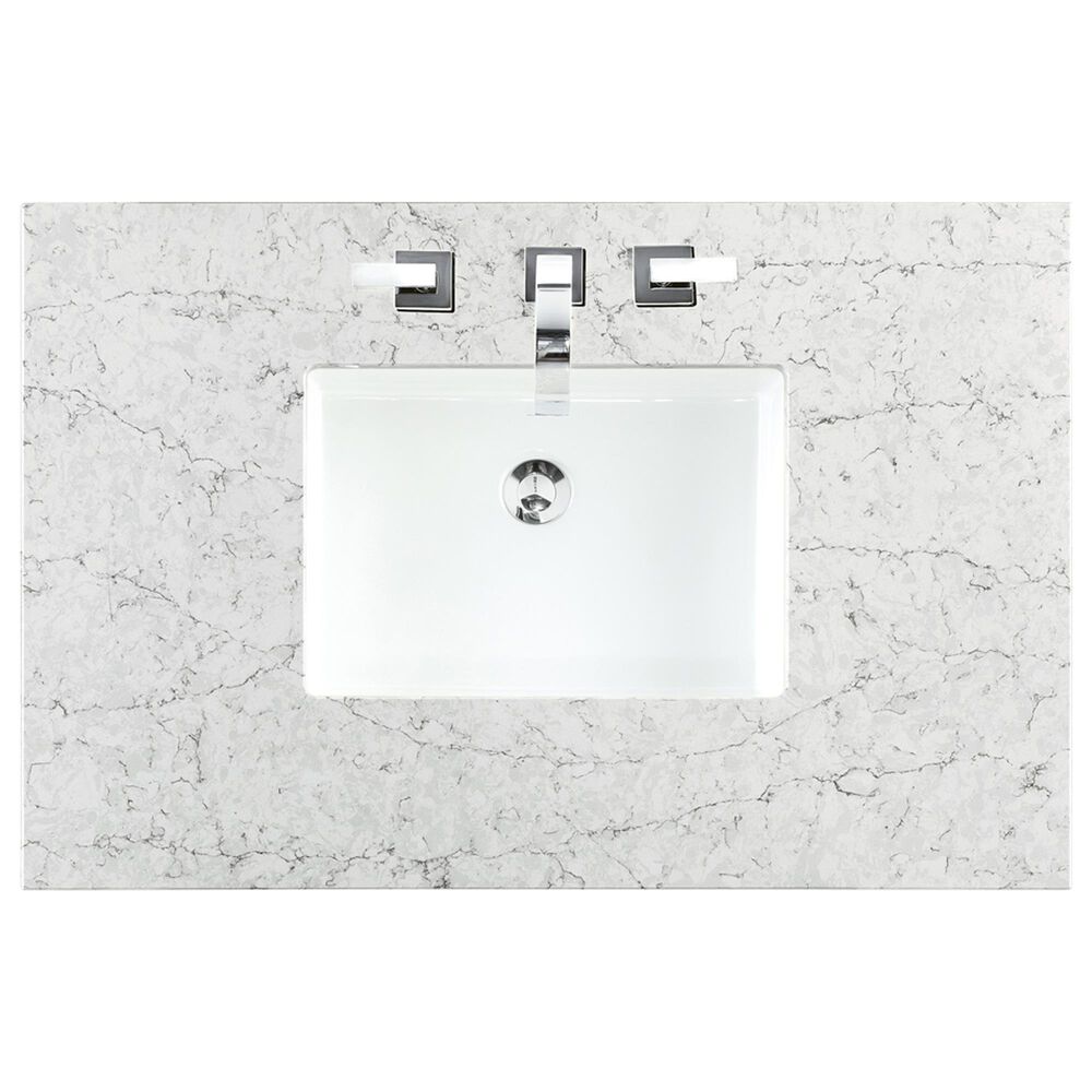 James Martin Vanities Emmeline 36" Single Bathroom Vanity in Pebble Oak with 3 cm Eternal Jasmine Pearl Quartz Top and Rectangular Sink, , large