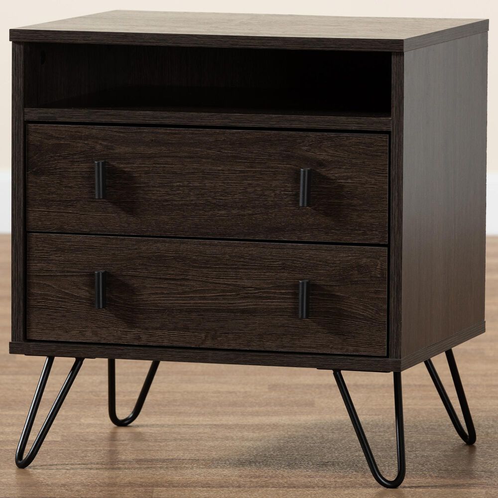 Baxton Studio Glover 2-Drawer Nightstand in Dark Brown and Black, , large