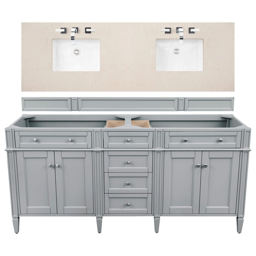James Martin Vanities Brittany 72" Double Bathroom Vanity in Urban Gray with 3 cm Eternal Marfil Quartz Top and Rectangle Sinks, , large