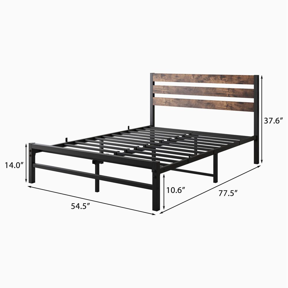 Hearth and Haven Full Platform Bed with Slat Wood Headboard in Black and Rustic Brown, , large