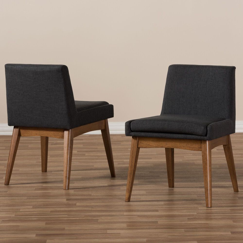 Baxton Studio Nexus Side Chair with Dark Grey Cushion in Walnut Brown (Set of 2), , large