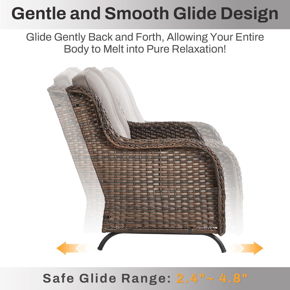 Sunwell Garden Outdoor Glider Loveseat with Brown Rattan in Beige, , large